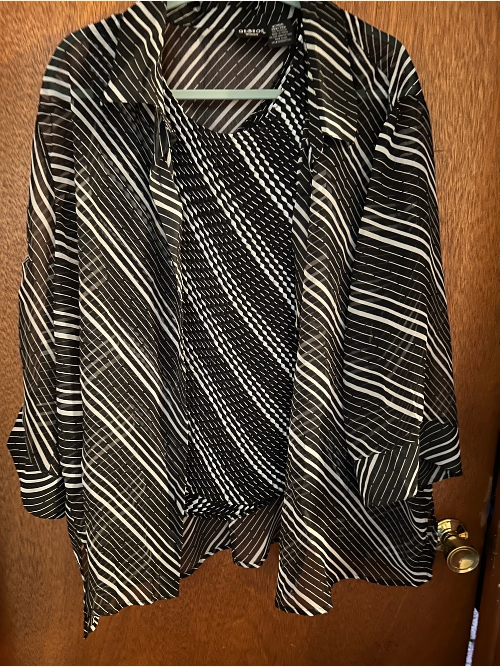George Black and White Striped Sheer Layered Blouse